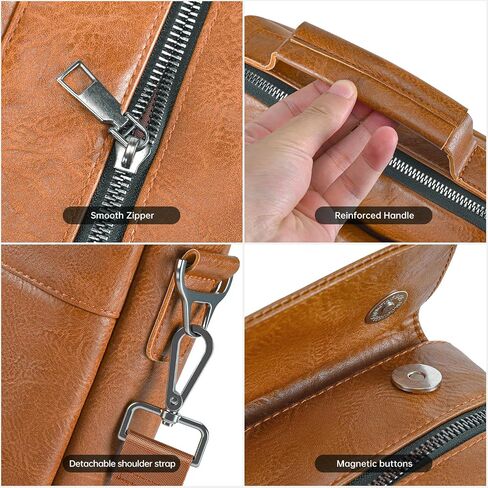13 Inch Laptop Leather Sleeve for 2025-2022 MacBook Air 13 M4 M3 M2 A3240 A3113 A2681, Protective Carrying Bag Shoulder Travel Case with Handle Accessory Pockets, Black in Saudi Arabia