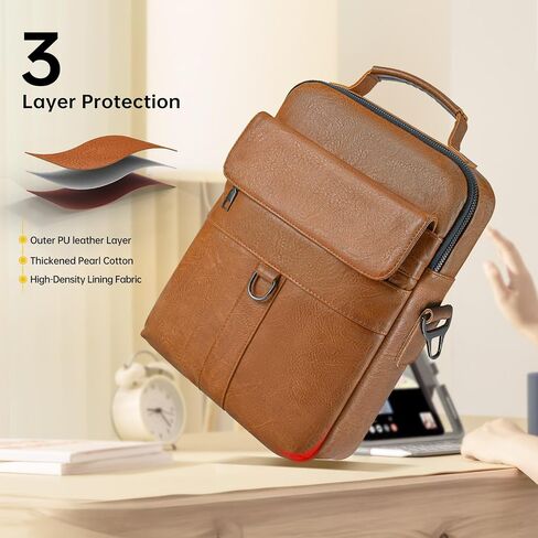 13 Inch Laptop Leather Sleeve for 2025-2022 MacBook Air 13 M4 M3 M2 A3240 A3113 A2681, Protective Carrying Bag Shoulder Travel Case with Handle Accessory Pockets, Black in Saudi Arabia