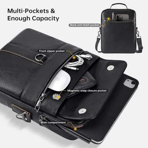 13 Inch Laptop Leather Sleeve for 2025-2022 MacBook Air 13 M4 M3 M2 A3240 A3113 A2681, Protective Carrying Bag Shoulder Travel Case with Handle Accessory Pockets, Black in Saudi Arabia