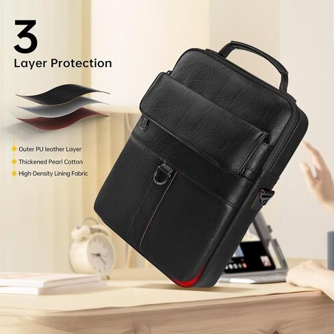 13 Inch Laptop Leather Sleeve for 2025-2022 MacBook Air 13 M4 M3 M2 A3240 A3113 A2681, Protective Carrying Bag Shoulder Travel Case with Handle Accessory Pockets, Black in Saudi Arabia