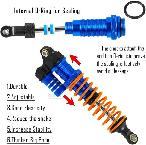RC Aluminium الأمامي الخلفي BIRE BORE RC RUCK ERDARDERS PRORDRADERS لـ 1/10 SLASH ، Stampede ، Rustler ، Hoss 2WD 4x4 VXL ، Alloy 4PCS RC Shocks w/Golden Spring ، Navy Blue in Saudi Arabia