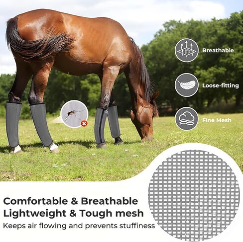 Mesh Horse Fly Boots Set of 4，Adjustable and Universal Loose Fitting & Non-Slip Horse Fly Leggings for Horses,Reduce Stressful Stomping (Pink) in Kuwait
