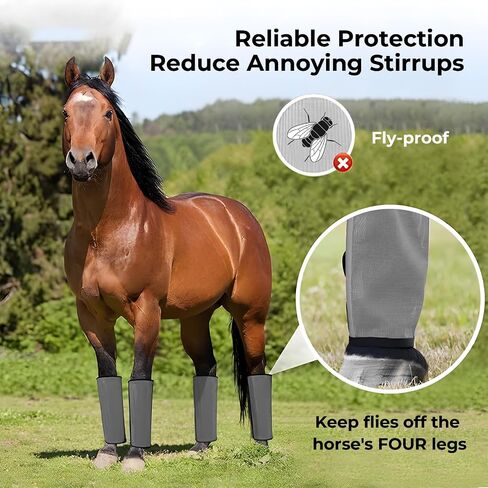 Mesh Horse Fly Boots Set of 4，Adjustable and Universal Loose Fitting & Non-Slip Horse Fly Leggings for Horses,Reduce Stressful Stomping (Pink) in Kuwait