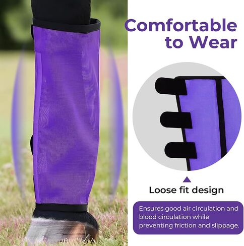 Mesh Horse Fly Boots Set of 4，Adjustable and Universal Loose Fitting & Non-Slip Horse Fly Leggings for Horses,Reduce Stressful Stomping (Pink) in Kuwait
