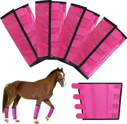 Mesh Horse Fly Boots Set of 4，Adjustable and Universal Loose Fitting & Non-Slip Horse Fly Leggings for Horses,Reduce Stressful Stomping (Pink) in Kuwait