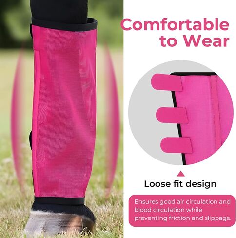 Mesh Horse Fly Boots Set of 4，Adjustable and Universal Loose Fitting & Non-Slip Horse Fly Leggings for Horses,Reduce Stressful Stomping (Pink) in Kuwait
