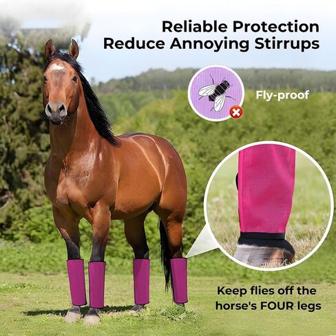 Mesh Horse Fly Boots Set of 4，Adjustable and Universal Loose Fitting & Non-Slip Horse Fly Leggings for Horses,Reduce Stressful Stomping (Pink) in Kuwait