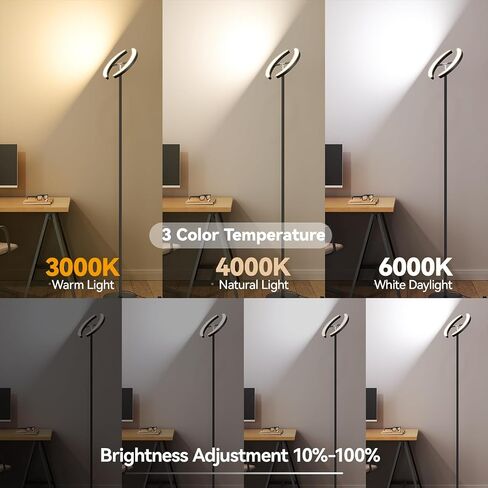 مصابيح أرضية من Sunmory لغرفة المعيشة ، مصباح أرضي LED ساطع 28 واط مع مصابيح قابلة للدوران والتحكم عن بعد ، مصباح طويل القامة مع مصباح زاوية قابلة للوقوع قابلة للتطبيق لغرفة النوم ، المكتب in Kuwait