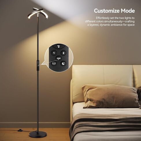 مصابيح أرضية من Sunmory لغرفة المعيشة ، مصباح أرضي LED ساطع 28 واط مع مصابيح قابلة للدوران والتحكم عن بعد ، مصباح طويل القامة مع مصباح زاوية قابلة للوقوع قابلة للتطبيق لغرفة النوم ، المكتب in Kuwait