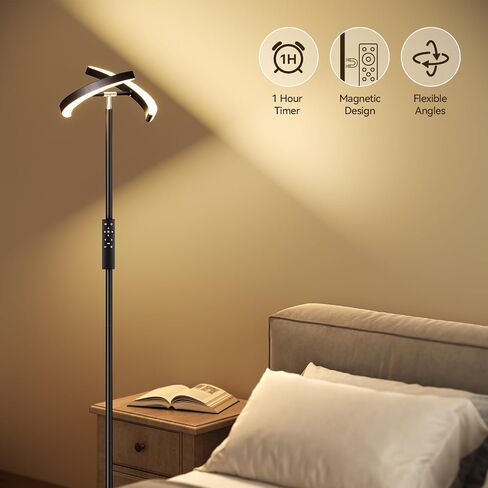 مصابيح أرضية من Sunmory لغرفة المعيشة ، مصباح أرضي LED ساطع 28 واط مع مصابيح قابلة للدوران والتحكم عن بعد ، مصباح طويل القامة مع مصباح زاوية قابلة للوقوع قابلة للتطبيق لغرفة النوم ، المكتب in Kuwait