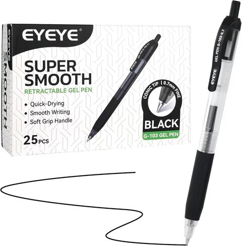 EYEYE G-103 Retractable Gel Pens 0.7mm, 25 Pack 0.7 mm Blue Ink Medium Point Ballpoint Pen Quick Drying, Pen Fine Point Smooth Writing Pens for for Office School Supplies in Kuwait