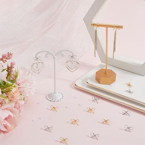 Sunnyclue 1 Box 50pcs REAL 18K Gold Plated + Platinum Platinum Plated Powknot Posts with Loop 20pcs ear Buds with 30pcs blastic ear duts rering studs for jewerry make accessories diy crafts in Saudi Arabia