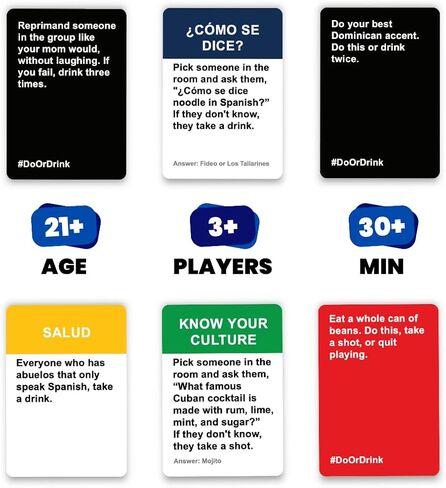 Do أو اشرب Latino Edition - لعبة شرب الكبار من أجل اللاتينيين - ألعاب الحفلات الممتعة للبالغين مع 250 بطاقة - رائعة في لعبة Game Night و Pre Games و Carnitas Sundays وبعد الحفلات والشواء in Kuwait