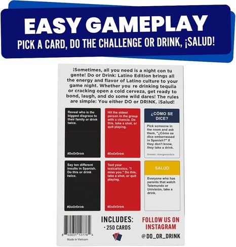 Do أو اشرب Latino Edition - لعبة شرب الكبار من أجل اللاتينيين - ألعاب الحفلات الممتعة للبالغين مع 250 بطاقة - رائعة في لعبة Game Night و Pre Games و Carnitas Sundays وبعد الحفلات والشواء in Kuwait