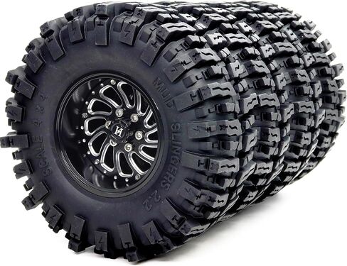 HOBBYSOUL 124mm Tall 2.2 Mud Slingers Tires & 2.2 Beadlock Wheels Adjustable Offset 40mm Wide Rims for RC Crawler Trail SCX10 Everest 10 Capra Wraith Upgrades,HS701582 in Saudi Arabia