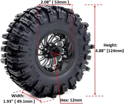 HOBBYSOUL 124mm Tall 2.2 Mud Slingers Tires & 2.2 Beadlock Wheels Adjustable Offset 40mm Wide Rims for RC Crawler Trail SCX10 Everest 10 Capra Wraith Upgrades,HS701582 in Saudi Arabia