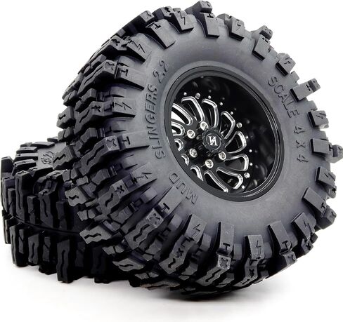 HOBBYSOUL 124mm Tall 2.2 Mud Slingers Tires & 2.2 Beadlock Wheels Adjustable Offset 40mm Wide Rims for RC Crawler Trail SCX10 Everest 10 Capra Wraith Upgrades,HS701582 in Saudi Arabia