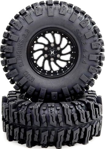 HOBBYSOUL 124mm Tall 2.2 Mud Slingers Tires & 2.2 Beadlock Wheels Adjustable Offset 40mm Wide Rims for RC Crawler Trail SCX10 Everest 10 Capra Wraith Upgrades,HS701582 in Saudi Arabia