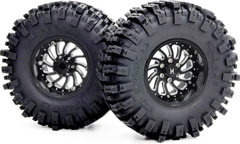 HOBBYSOUL 124mm Tall 2.2 Mud Slingers Tires & 2.2 Beadlock Wheels Adjustable Offset 40mm Wide Rims for RC Crawler Trail SCX10 Everest 10 Capra Wraith Upgrades,HS701582 in Saudi Arabia