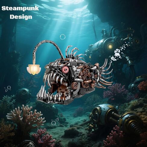 Mechanical Angler Fish Building Block Set - STEM Toys for Boys & Girls 8-14+, Deep Sea Ocean Creature Kit, Home/Office Decor with Light, Great Gift for Kids & Adults(1038+Pieces) in Saudi Arabia