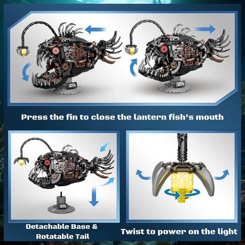Mechanical Angler Fish Building Block Set - STEM Toys for Boys & Girls 8-14+, Deep Sea Ocean Creature Kit, Home/Office Decor with Light, Great Gift for Kids & Adults(1038+Pieces) in Saudi Arabia