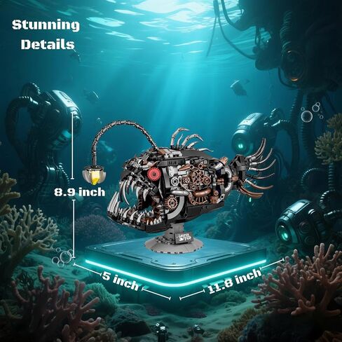 Mechanical Angler Fish Building Block Set - STEM Toys for Boys & Girls 8-14+, Deep Sea Ocean Creature Kit, Home/Office Decor with Light, Great Gift for Kids & Adults(1038+Pieces) in Saudi Arabia
