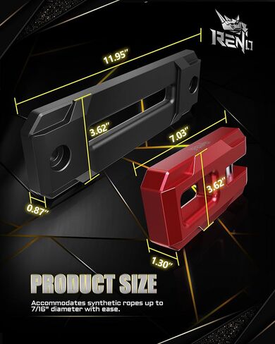 RENO Winch Shackle with Fairlead, Aluminum Hawse Fairlead with Winch Hook Fit for Synthetic Rope 30,000 lbs Compatible with Off Road SUV Truck Off-Road Vehicle Towing Recovery (Black, 1 Pack) in Saudi Arabia