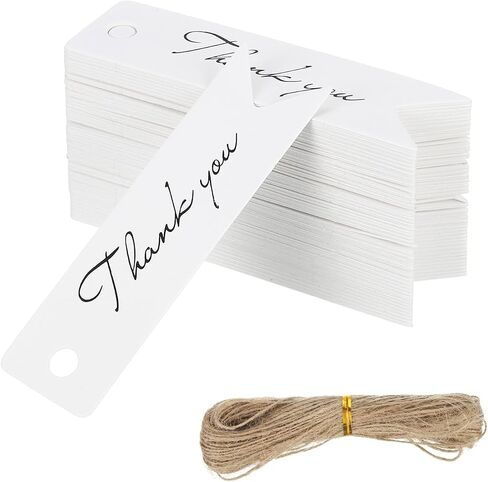 PATIKIL 100 Pcs Blank Gift Tags with String, 2.8x0.8 Inch Kraft Paper Tags Gift Bags Tags Mini Thank You Label with Holes for Wedding Holiday Party Favor Clothes Craft, White in Saudi Arabia