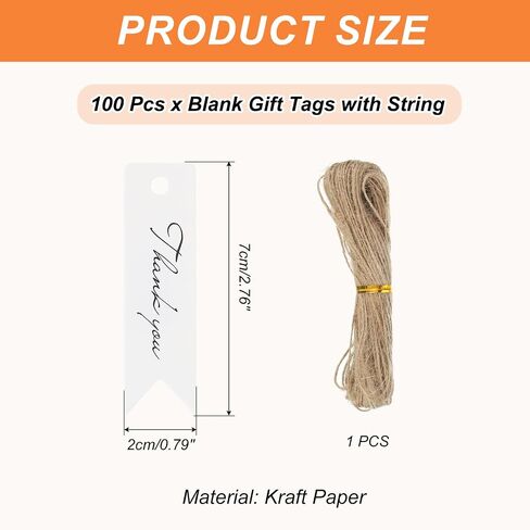 PATIKIL 100 Pcs Blank Gift Tags with String, 2.8x0.8 Inch Kraft Paper Tags Gift Bags Tags Mini Thank You Label with Holes for Wedding Holiday Party Favor Clothes Craft, White in Saudi Arabia