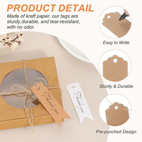 PATIKIL 100 Pcs Blank Gift Tags with String, 2.8x0.8 Inch Kraft Paper Tags Gift Bags Tags Mini Thank You Label with Holes for Wedding Holiday Party Favor Clothes Craft, White in Saudi Arabia