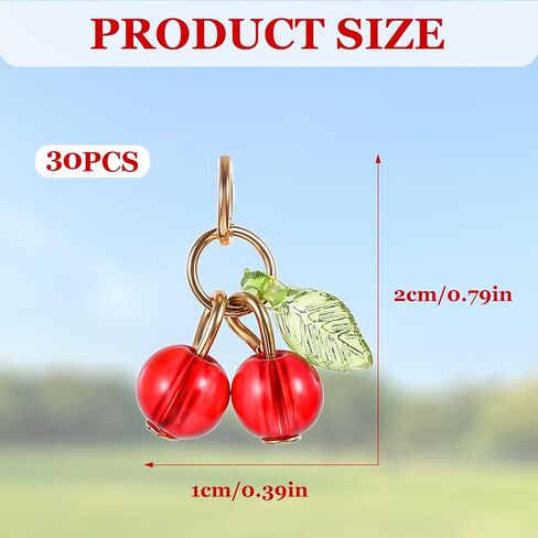 30 Pcs Red Cherry Charms 3D Glass Cherry Charms for Jewelry Making Bulk Kawaii Fruit Beads Pendants for Earrings Necklace Bracelet Anklet DIY Craft in Saudi Arabia