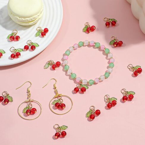 30 Pcs Red Cherry Charms 3D Glass Cherry Charms for Jewelry Making Bulk Kawaii Fruit Beads Pendants for Earrings Necklace Bracelet Anklet DIY Craft in Saudi Arabia
