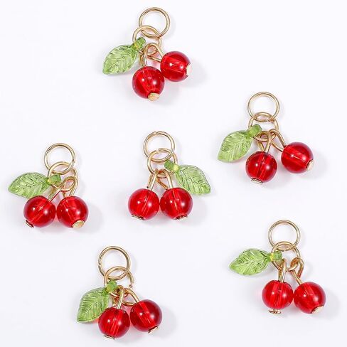 30 Pcs Red Cherry Charms 3D Glass Cherry Charms for Jewelry Making Bulk Kawaii Fruit Beads Pendants for Earrings Necklace Bracelet Anklet DIY Craft in Saudi Arabia