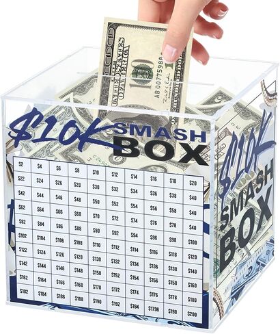 10K Smash Box Money Saving Challenge Unbreakable Piggy Bank for Adults Save $10,000 Money Saving Challenge Box, Clear Acrylic Saver Box for Cash Must Break to Open in Saudi Arabia