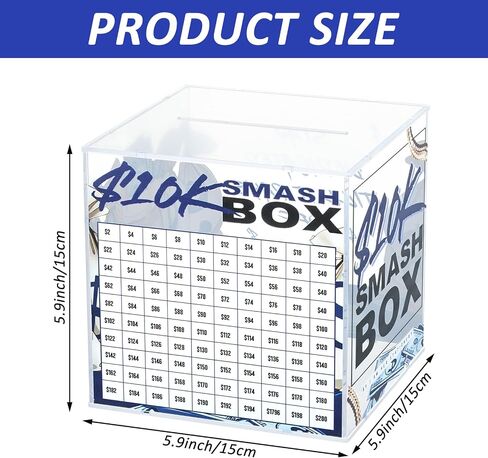 10K Smash Box Money Saving Challenge Unbreakable Piggy Bank for Adults Save $10,000 Money Saving Challenge Box, Clear Acrylic Saver Box for Cash Must Break to Open in Saudi Arabia