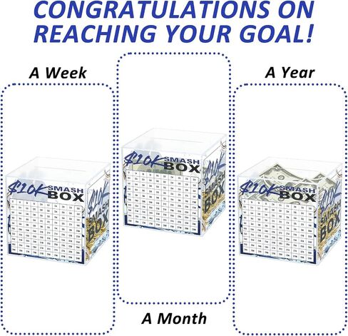 10K Smash Box Money Saving Challenge Unbreakable Piggy Bank for Adults Save $10,000 Money Saving Challenge Box, Clear Acrylic Saver Box for Cash Must Break to Open in Saudi Arabia