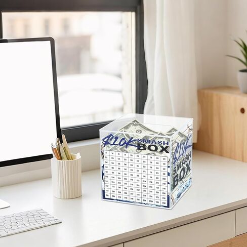 10K Smash Box Money Saving Challenge Unbreakable Piggy Bank for Adults Save $10,000 Money Saving Challenge Box, Clear Acrylic Saver Box for Cash Must Break to Open in Saudi Arabia