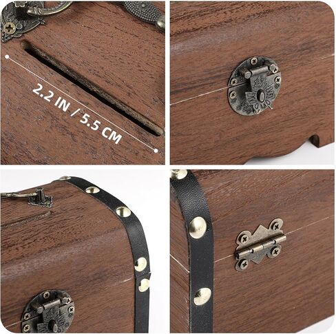 NUOBESTY Piggy Bank, 14.5x10cm Vintage Wooden Treasure Chest with Lock Money Saving Box Small Treasure Storage Box for Coin, Jewelry Storage, Home Decor, Party Favors in Saudi Arabia