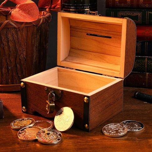 NUOBESTY Piggy Bank, 14.5x10cm Vintage Wooden Treasure Chest with Lock Money Saving Box Small Treasure Storage Box for Coin, Jewelry Storage, Home Decor, Party Favors in Saudi Arabia