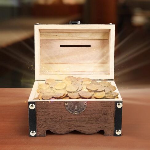 NUOBESTY Piggy Bank, 14.5x10cm Vintage Wooden Treasure Chest with Lock Money Saving Box Small Treasure Storage Box for Coin, Jewelry Storage, Home Decor, Party Favors in Saudi Arabia