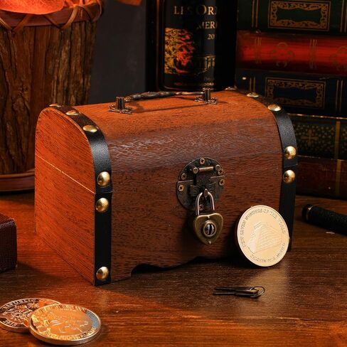 NUOBESTY Piggy Bank, 14.5x10cm Vintage Wooden Treasure Chest with Lock Money Saving Box Small Treasure Storage Box for Coin, Jewelry Storage, Home Decor, Party Favors in Saudi Arabia