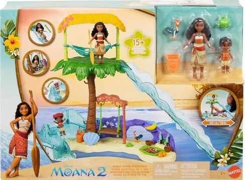Mattel Disney Moana 2 Toys ، Moana’s Island Adventure Playset مع Moana & Simea Small Dolls ، من أصدقاء شخصية ، 5 مناطق لعب و 8 ملحقات in Saudi Arabia