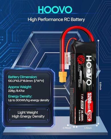 بطارية هووفو 2S Lipo ، 7.4v 5200mAh 120c RC حزمة البطارية ، وضعية ناعمة مع سدادة XT60 ل RC CAR Truck Truck Airplane Boat RC ، 2Packs in Saudi Arabia