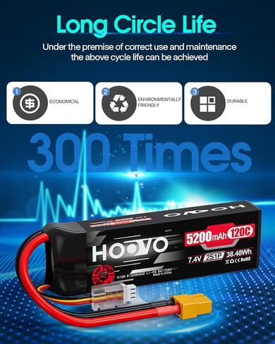 بطارية هووفو 2S Lipo ، 7.4v 5200mAh 120c RC حزمة البطارية ، وضعية ناعمة مع سدادة XT60 ل RC CAR Truck Truck Airplane Boat RC ، 2Packs in Saudi Arabia