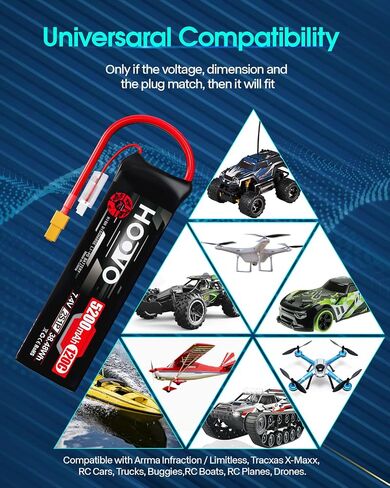 بطارية هووفو 2S Lipo ، 7.4v 5200mAh 120c RC حزمة البطارية ، وضعية ناعمة مع سدادة XT60 ل RC CAR Truck Truck Airplane Boat RC ، 2Packs in Saudi Arabia