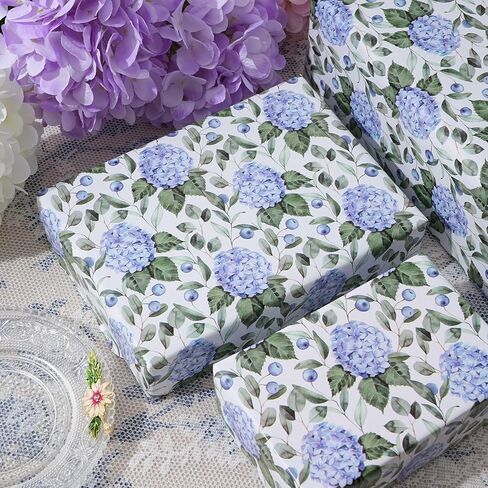 ZINTBIAL Hydrangea Floral Wrapping Paper Roll - Blue Watercolor Floral Design, 17 Inches x 16.5 Feet, Gift Wrap for Wedding, Bridal Shower, Birthday, Mother's Day, Cut Lines on Back in Kuwait