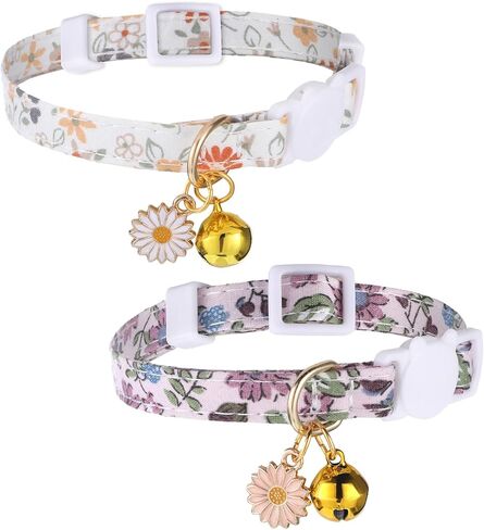 2 حزمة القطن المنفصلة طوقا طوق حيوان أليف لطيف مع جرس زهرة قلادة قلادة هريرة الأزهار الياقات المزخرفة قابلة للتعديل 7-11 بوصة مناسبة للفتاة الفتاة القطط الذكور القطط in Kuwait