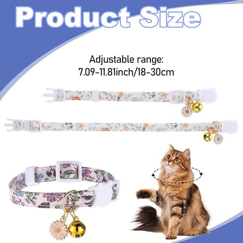 2 حزمة القطن المنفصلة طوقا طوق حيوان أليف لطيف مع جرس زهرة قلادة قلادة هريرة الأزهار الياقات المزخرفة قابلة للتعديل 7-11 بوصة مناسبة للفتاة الفتاة القطط الذكور القطط in Kuwait