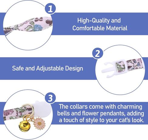 2 حزمة القطن المنفصلة طوقا طوق حيوان أليف لطيف مع جرس زهرة قلادة قلادة هريرة الأزهار الياقات المزخرفة قابلة للتعديل 7-11 بوصة مناسبة للفتاة الفتاة القطط الذكور القطط in Kuwait