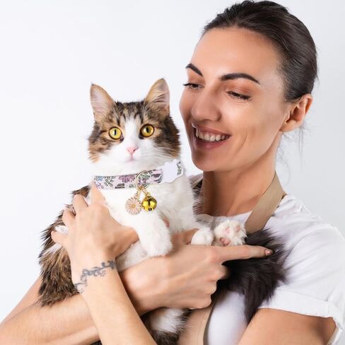 2 حزمة القطن المنفصلة طوقا طوق حيوان أليف لطيف مع جرس زهرة قلادة قلادة هريرة الأزهار الياقات المزخرفة قابلة للتعديل 7-11 بوصة مناسبة للفتاة الفتاة القطط الذكور القطط in Kuwait